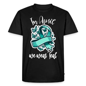 En avril, nous portons le mois de la sensibilisation à la sexualité sarcelle - T-shirt Premium bio Homme - noir - Devant - Nico (187cm)