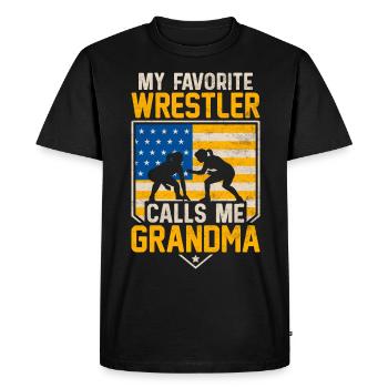 Mon lutteur préféré m’appelle Grand-mère - T-shirt Premium bio Homme - noir - Devant - Nico (187cm)
