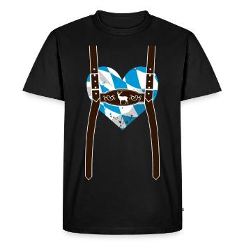 Lederhose & Bayern Flaggen Herz - Männer Premium Bio T-Shirt - Schwarz - Vorne - Nico (187cm)
