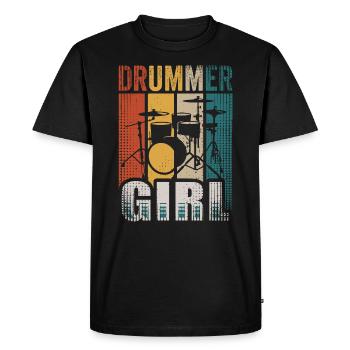 Vintage Drummer Girl Drum Set Musicien - T-shirt Premium bio Homme - noir - Devant - Nico (187cm)