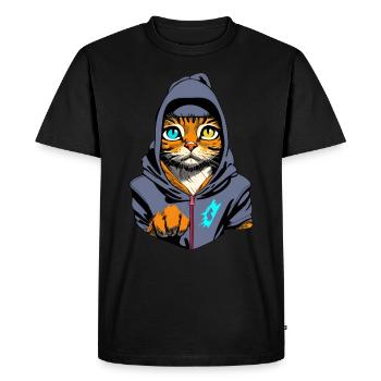 Cool illustration of a cat with hoodie - Men's Premium Organic T-Shirt - black - Front - Nico (187cm)