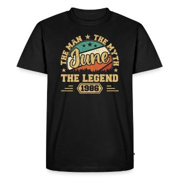 Juin 1986 L’Homme, Le Myte, La légende, juin 1986 - T-shirt Premium bio Homme - noir - Devant - Nico (187cm)