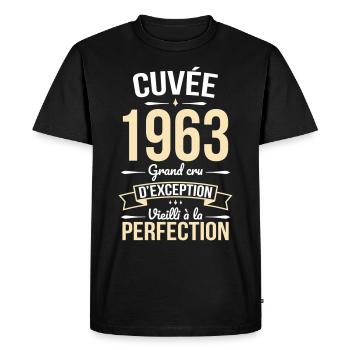 Anniversaire 60 ans - Cuvée 1963 - Cadeau Humour - T-shirt Premium bio Homme - noir - Devant - Nico (187cm)