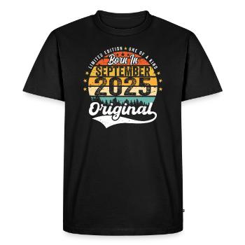 Septembre 2025 Anniversaire 2025 Septembre - T-shirt Premium bio Homme - noir - Devant - Nico (187cm)