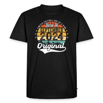 Septembre 2024 Anniversaire 2024 Septembre - T-shirt Premium bio Homme - noir - Devant - Nico (187cm)