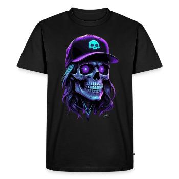 Crâne lueur violet hippie casquette - T-shirt Premium bio Homme - noir - Devant - Nico (187cm)