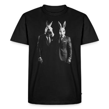 horse and rabbit in human suit - Men's Premium Organic T-Shirt - black - Front - Nico (187cm)
