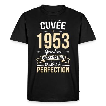 Anniversaire 70 ans - Cuvée 1953 - Cadeau Humour - T-shirt Premium bio Homme - noir - Devant - Nico (187cm)