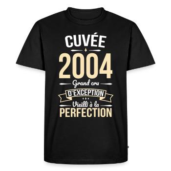Anniversaire 20 ans - Cuvée 2004 - Cadeau Humour - T-shirt Premium bio Homme - noir - Devant - Nico (187cm)