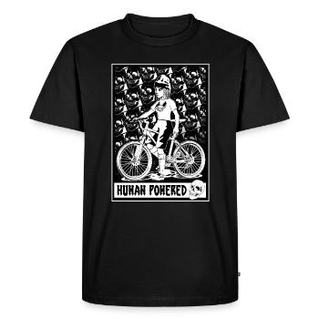 T-Shirt Pedal Power: Comic biker with skulls - Men's Premium Organic T-Shirt - black - Front - Nico (187cm)