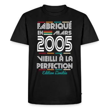 Anniversaire 20 ans - Fabriqué en Mars 2005 - T-shirt Premium bio Homme - noir - Devant - Nico (187cm)