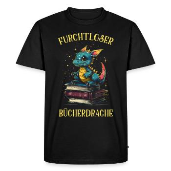 Bücherdrachen Bücher Drachen Lesen Leser Fantasy - Männer Premium Bio T-Shirt - Schwarz - Vorne - Nico (187cm)