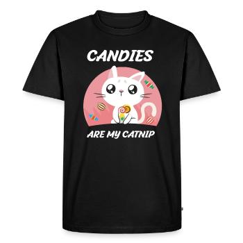 Chat - Les bonbons sont mon herbe à chat - T-shirt Premium bio Homme - noir - Devant - Nico (187cm)