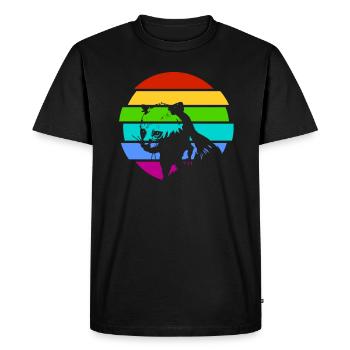 Jaguarundi sur fond arc-en-ciel - T-shirt Premium bio Homme - noir - Devant - Nico (187cm)