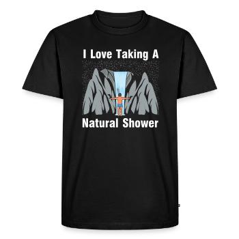 Man Under Waterfall - Natural Shower - Men's Premium Organic T-Shirt - black - Front - Nico (187cm)
