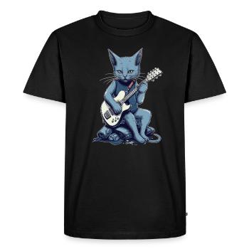 Musician Russian Blue Cat Guitarist Cats - Men's Premium Organic T-Shirt - black - Front - Nico (187cm)