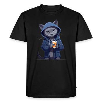 Motif de sweat à capuche de chat bleu russe avec cacao - T-shirt Premium bio Homme - noir - Devant - Nico (187cm)