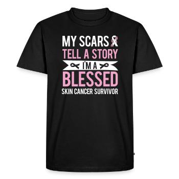 Scars Tell Story - Cancer Survivor - Men's Premium Organic T-Shirt - black - Front - Nico (187cm)