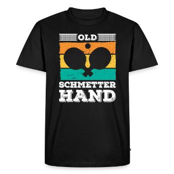 Joueur de tennis de table vieux smash main dictant - T-shirt Premium bio Homme - noir - Devant - Nico (187cm)