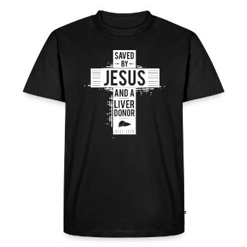 Sauvé par Jésus et un donneur de foie - T-shirt Premium bio Homme - noir - Devant - Nico (187cm)