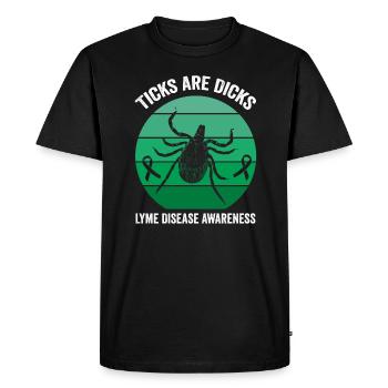 Humour sur la maladie de Lyme : les tiques sont maladroites - T-shirt Premium bio Homme - noir - Devant - Nico (187cm)