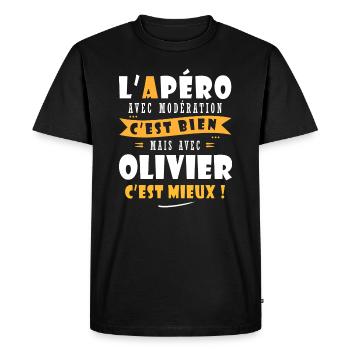 Olivier Apero T shirt Humour personnalisé olivier - T-shirt Premium bio Homme - noir - Devant - Nico (187cm)