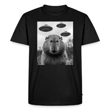 Capybara UFO Aliens - Men's Premium Organic T-Shirt - black - Front - Nico (187cm)