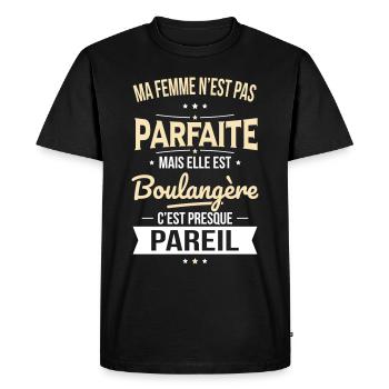 Ma femme pas parfaite mais elle est boulangère - T-shirt Premium bio Homme - noir - Devant - Nico (187cm)