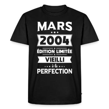 Anniversaire 20 ans - Mars 2004 Perfection - T-shirt Premium bio Homme - noir - Devant - Nico (187cm)