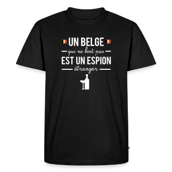Un belge qui ne boit pas est un espion étranger - T-shirt Premium bio Homme - noir - Devant - Nico (187cm)