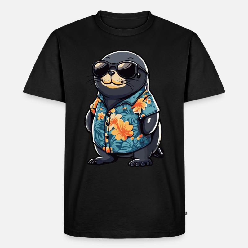 Robbe Tier Lustig Sommer - Männer Premium Bio T-Shirt - Schwarz