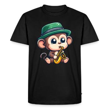 Jazz chimpanzee with saxophone - Men's Premium Organic T-Shirt - black - Front - Nico (187cm)