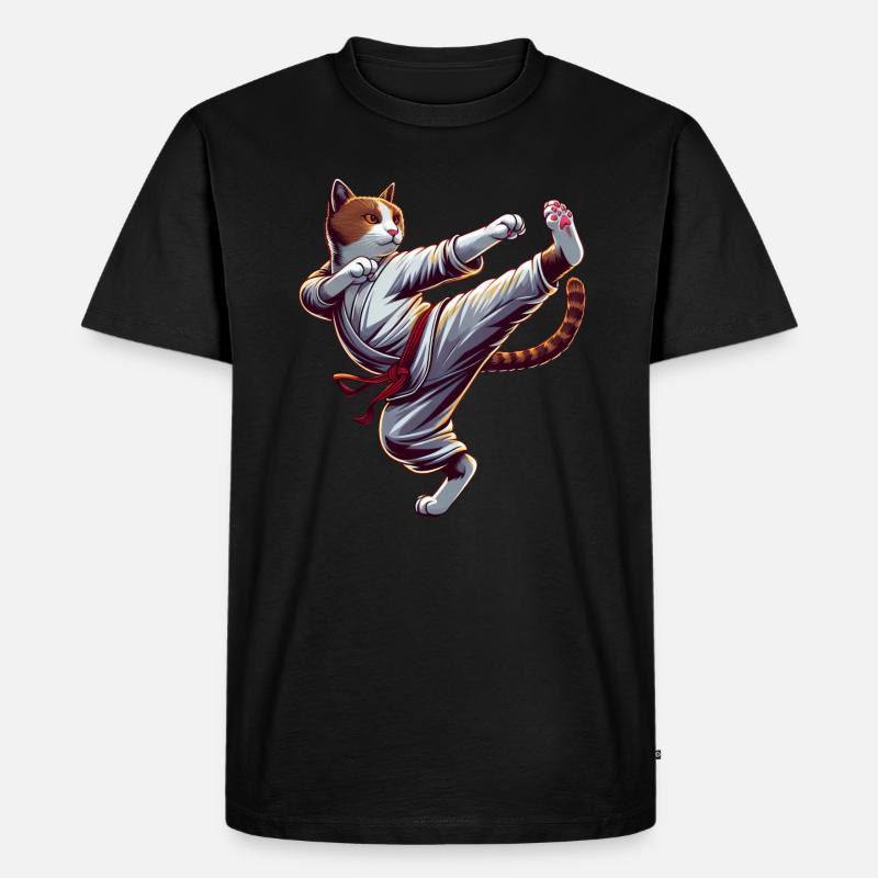 Coole Karate-Katze im Comic-Stil - Männer Premium Bio T-Shirt - Schwarz
