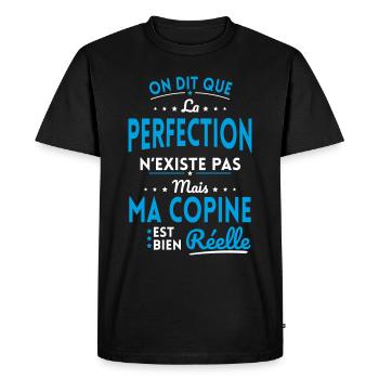 La Perfection n'existe pas Ma Copine est Réelle - T-shirt Premium bio Homme - noir - Devant - Nico (187cm)
