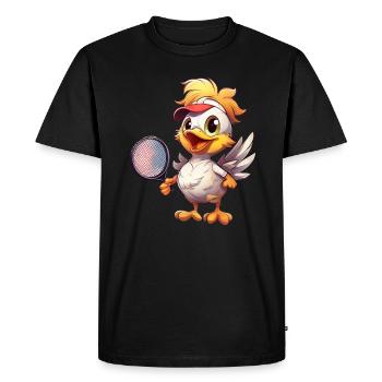 Cheerful Chicken Tennis Players - Funny - Men's Premium Organic T-Shirt - black - Front - Nico (187cm)