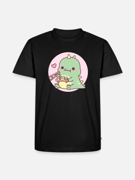 Sød grøn dinosaur elsker sushi - Herre Premium økologisk T-shirt - sort