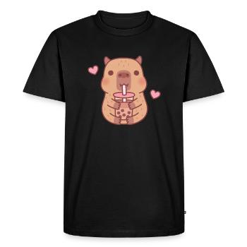 Cute Capybara Loves Bubble Tea - Men's Premium Organic T-Shirt - black - Front - Nico (187cm)