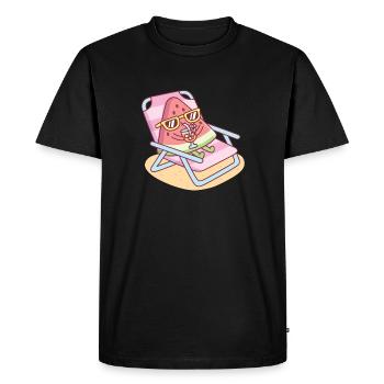 Cute Watermelon Chilling On Beach Chair - Men's Premium Organic T-Shirt - black - Front - Nico (187cm)