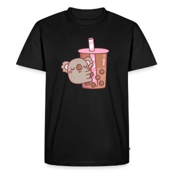 Cute Chubby Koala Bear Hugging Bubble Tea - Men's Premium Organic T-Shirt - black - Front - Nico (187cm)