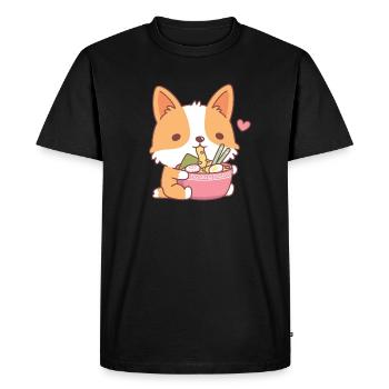 Cute Corgi Eating Japanese Ramen Noodles - Men's Premium Organic T-Shirt - black - Front - Nico (187cm)