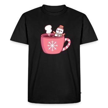 Cute Christmas Drink With Snowman Marshmallow - Men's Premium Organic T-Shirt - black - Front - Nico (187cm)