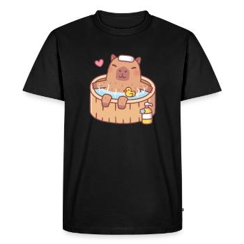 Mignon Capybara et Ducky se relaxant dans un bain chaud - T-shirt Premium bio Homme - noir - Devant - Nico (187cm)