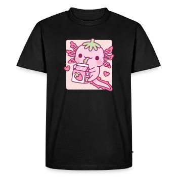 Mignon Axolotl aime le lait de fraise japonais - T-shirt Premium bio Homme - noir - Devant - Nico (187cm)