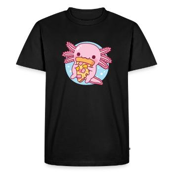 Mignon axolotl mangeant de la pizza - T-shirt Premium bio Homme - noir - Devant - Nico (187cm)