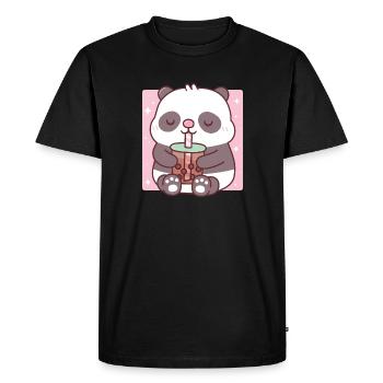Cute Little Panda Drinking Bubble Tea - Men's Premium Organic T-Shirt - black - Front - Nico (187cm)
