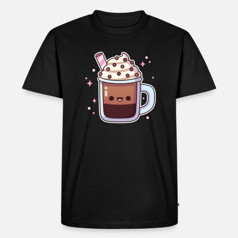 Süßer Eiskaffee mit Schlagsahne - Männer Premium Bio T-Shirt - Schwarz