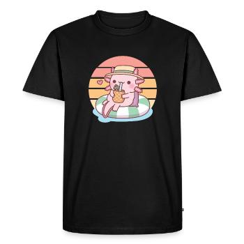 Cute Axolotl Chilling On Pool Float Summer Vibes - Men's Premium Organic T-Shirt - black - Front - Nico (187cm)