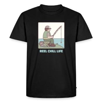 Funny Reel Chill Life Fishing Pun - Men's Premium Organic T-Shirt - black - Front - Nico (187cm)