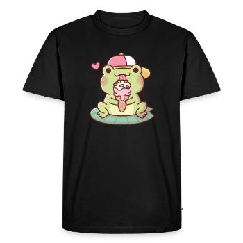 Cute Frog Licking On Ice Cream - Men's Premium Organic T-Shirt - black - Front - Nico (187cm)