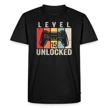 Niveau 15 Débloqué Cadeau d’anniversaire de 15 ans - T-shirt Premium bio Homme - noir - Devant - Nico (187cm)
